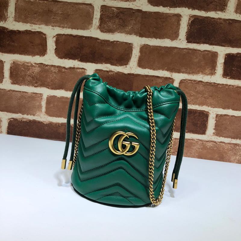 Gucci Shoulder HandBag 575163 Full Leather Solid Dark Green